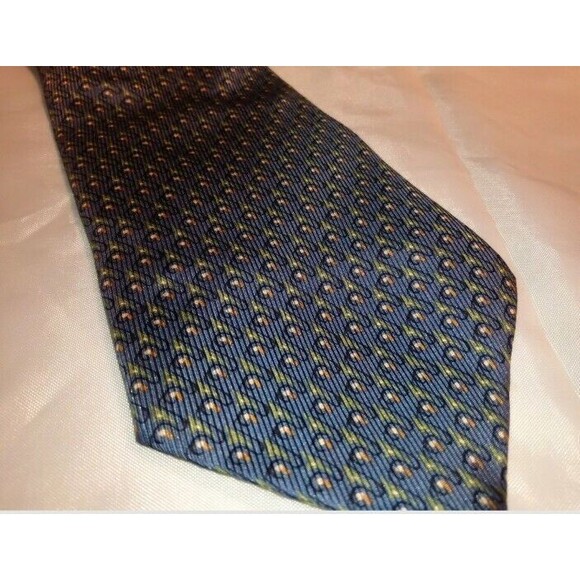Nautica Blue Silk Tie Yellow Accent Dots 100% Silk Formal Career Business Work - Picture 2 of 5